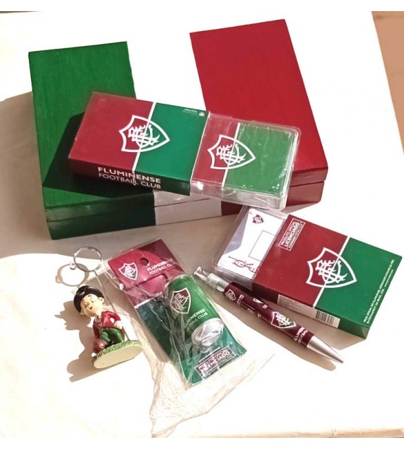Kit Torcedor Fluminense 01 caixa MDF+02 Baralhos+caneta+chaveiro+porta recado